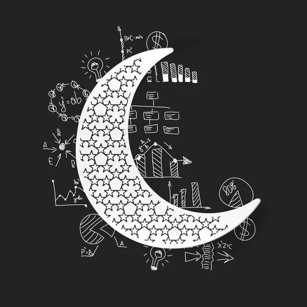 Dibujo de fórmulas de negocio con icono de la luna — Vector de stock