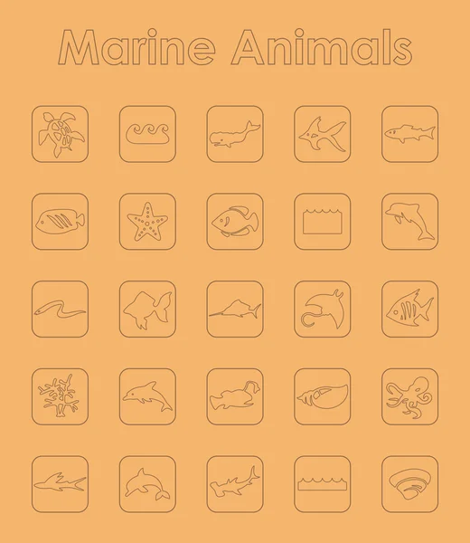 Conjunto de animales marinos iconos simples — Vector de stock