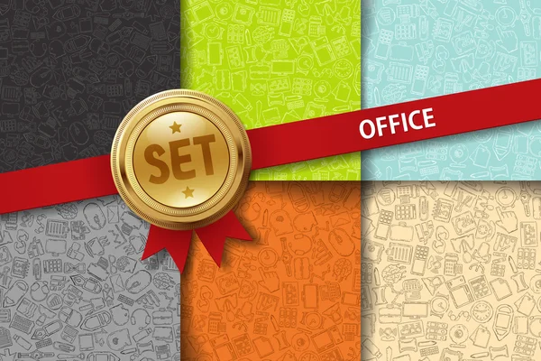 Set van office achtergronden met doodle pictogrammen — Stockvector