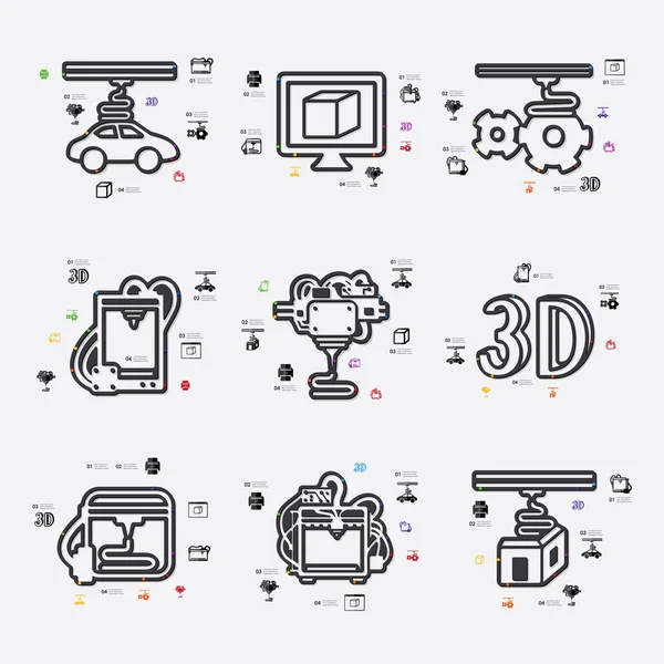 Infográfico de impressora de três d — Vetor de Stock