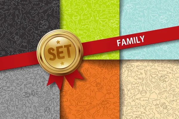 Set of family backgrounds with doodle icons — Stock Vector