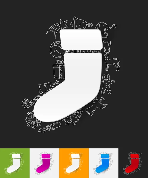 Vánoční ponožka papírový štítek — Stockový vektor