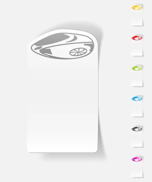 Flying car paper sticker — Stock Vector
