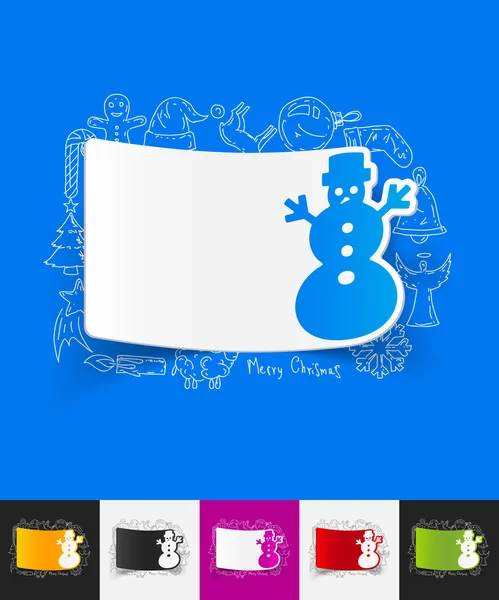 Christmas snowman paper sticker — Stock Vector