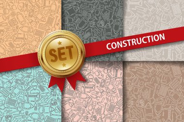 İnşaat arka planlar ile doodle simgeler kümesi