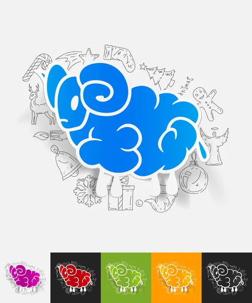 Sheep sticker with hand drawn elements — Stock Vector