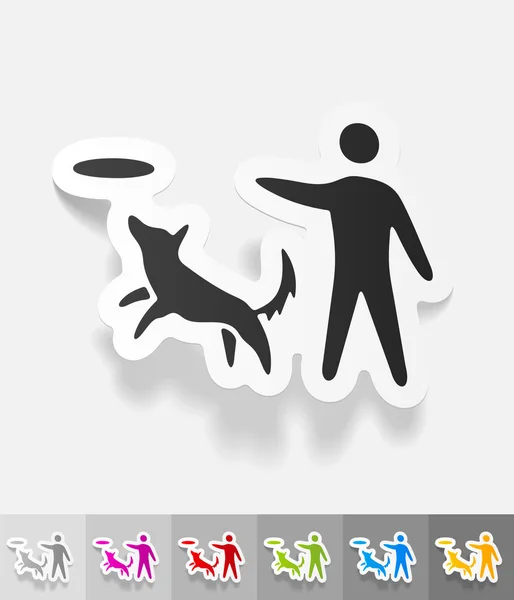 Spelen met hond papier sticker — Stockvector