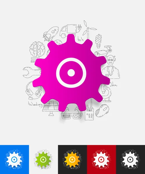 Adesivo ruota dentata con elementi disegnati a mano — Vettoriale Stock
