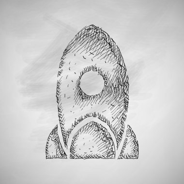 Roket simgesini elle çizilmiş kara tahta