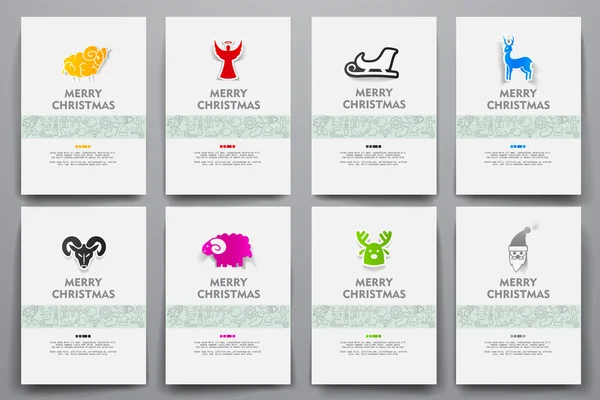 Modelos conjunto com doodles tema de Natal — Vetor de Stock