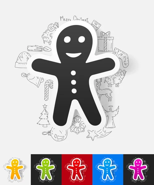 Gingerbread man paper sticker — Stock Vector