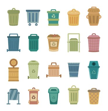 İskandinav tarzı çöp öğütme seti, günlük kullanım yönetimi ihtiyaçlarını düzenlemek için tasarlanmış kamu geri dönüşüm konteynerlerini gösteriyor