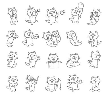 Gelincik karakteri ana hatlarıyla çizilmiş. Farklı pozlarda ve duygusal hediyelerde sevimli, dost canlısı bir hayvan var. Kutlama, okul, tatil, balıkçılık, uyku, aile.