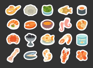 İskandinav usulü deniz ürünleri, balık istiridye, deniz yosunu, suşi, somon, kestane, ahtapot, havyar, kalamar, mürekkep balığı.