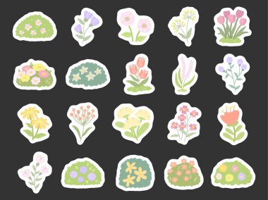 Çiçek bahçesi İskandinav tarzında çiçek açan çayır çalıları çiçek açan bitki yaprakları bitki bitkisi doğası illüstrasyon elementleri