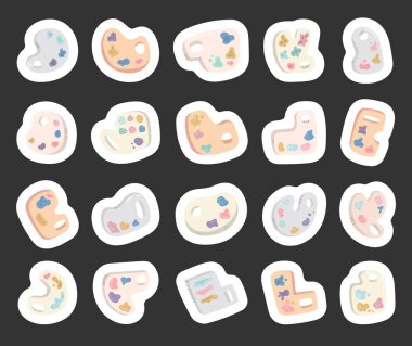 Palet boya sanatçısı aracı İskandinav tarzında ayarlandı. Resim tahtaları, atölye eğitimi hobisi için sanat malzemelerini şekillendirdi.