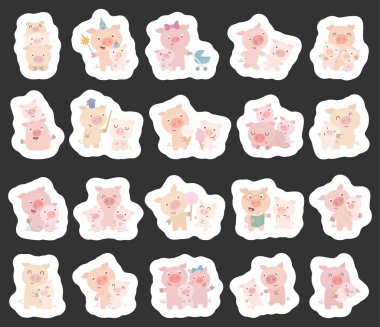 Farklı duygular ve pozlar gösteren İskandinav tarzı bir aile karakteri. Bakım yoluyla ebeveyn ilişkileri. Dinlenme anlarını çal.