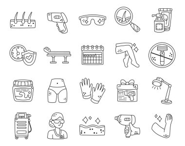 Laser epilasyonu ana hatlarda ayarlandı. Saç temizleme prosedürlerini, klinik ekipmanlarını, cilt bakımını, güvenlik araçlarını, takvim oturumlarını, vücut bakımını gösteriyor.