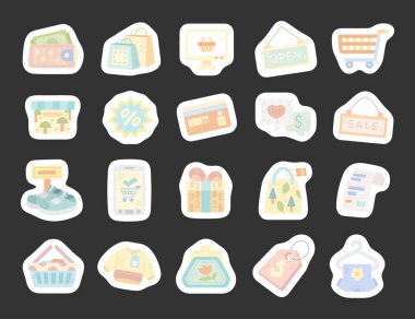 Perakende ödeme, çanta, tabela, el arabası, giysi, spor ayakkabı, hediye, etiket ve çevrimiçi ticari tasarımcıları gösteren İskandinav tarzı bir alışveriş seti