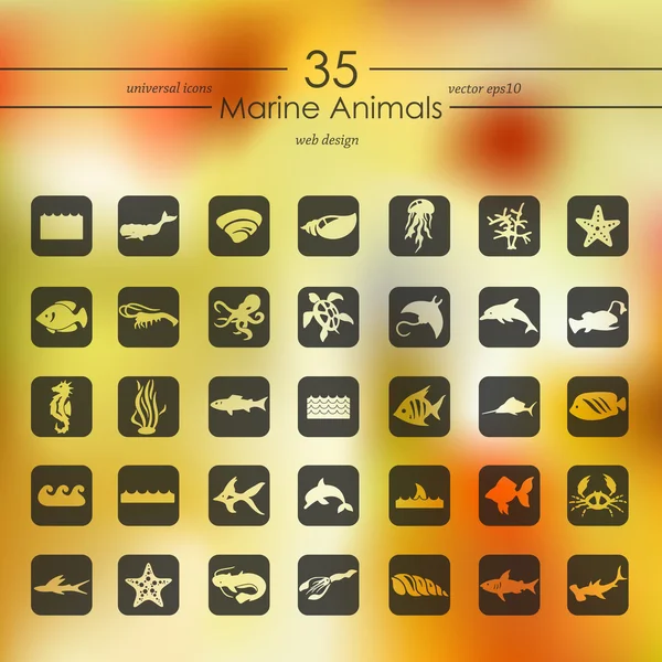 Conjunto de iconos de animales marinos — Vector de stock
