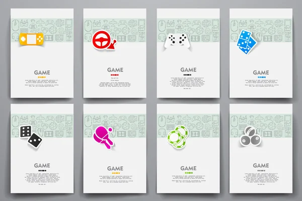 Πρότυπα σύνολο με doodles gaming θέμα — Διανυσματικό Αρχείο