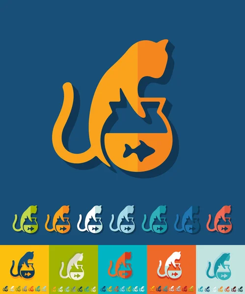 Kat en aquarium pictogram — Stockvector