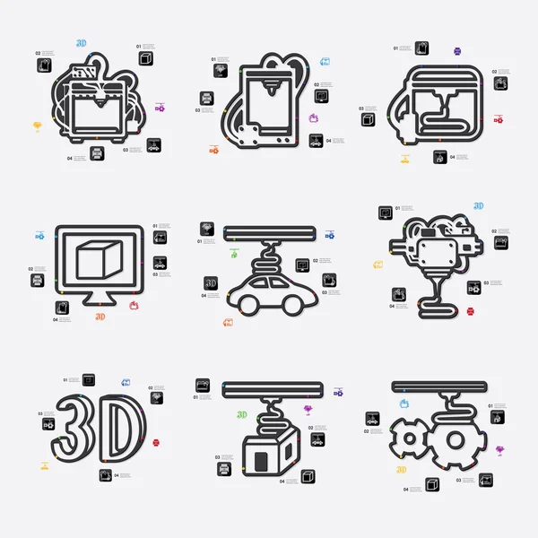 Infográfico de impressora de três d — Vetor de Stock