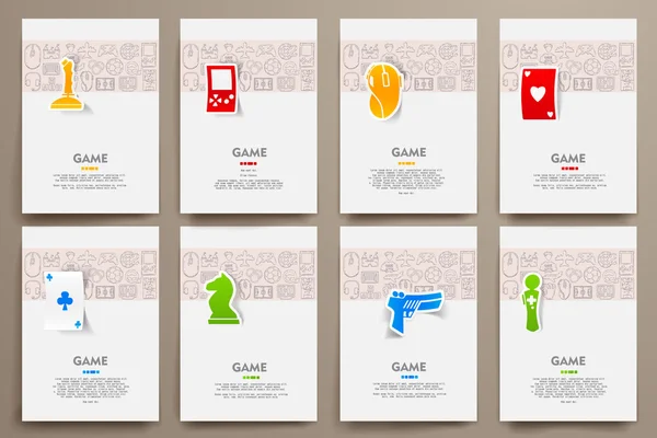 Πρότυπα σύνολο με doodles gaming θέμα — Διανυσματικό Αρχείο