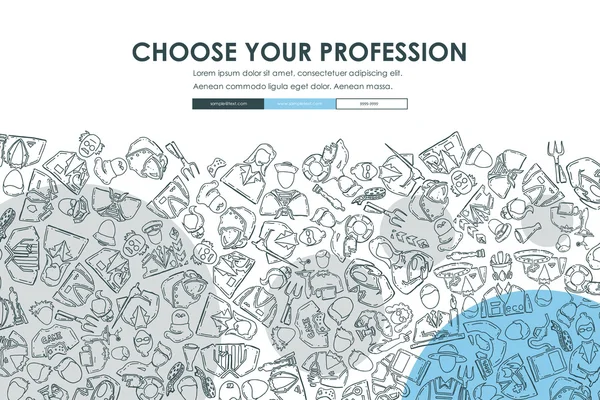 Professions Doodle Website Template Design — Stock Vector