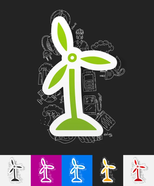 Windturbines papieren stickers — Stockvector