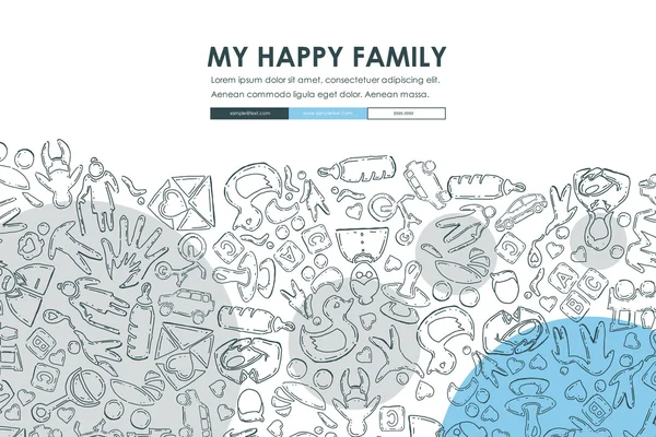 การออกแบบต้นแบบเว็บไซต์ Doodle ครอบครัว — ภาพเวกเตอร์สต็อก