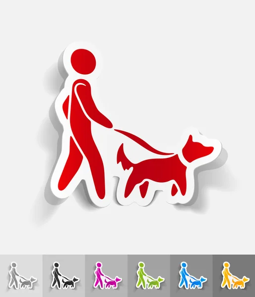 Wandelen de hond papier sticker — Stockvector