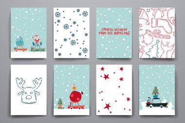 Neşeli Noel kartı şablonları kümesi