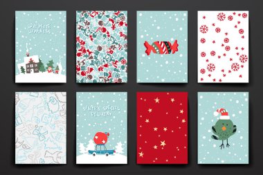 Neşeli Noel kartı şablonları kümesi