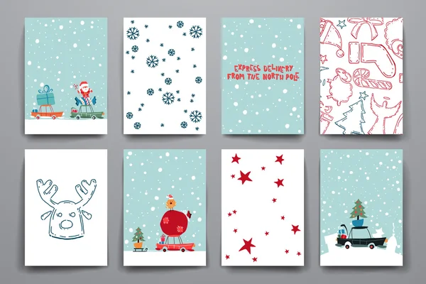 Feliz Navidad conjunto de plantillas de tarjetas — Archivo Imágenes Vectoriales