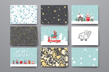 Neşeli Noel kartı şablonları kümesi