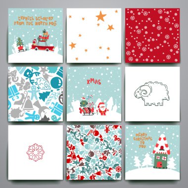Neşeli Noel kartı şablonları kümesi