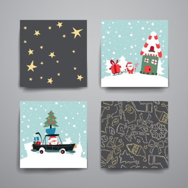 Neşeli Noel kartı şablonları kümesi