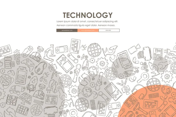 Tecnologia Doodle Sito web Template Design — Vettoriale Stock