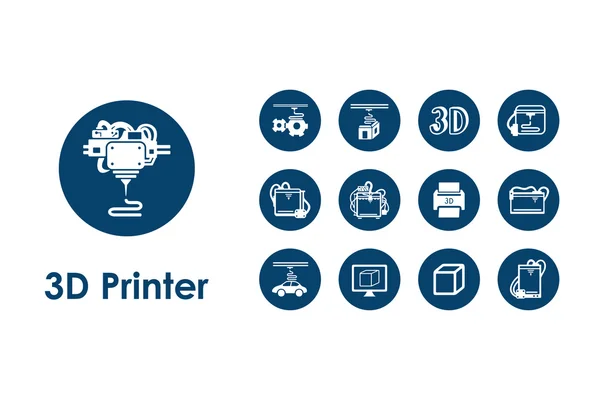 Set of three d printer simple icons — Stock Vector