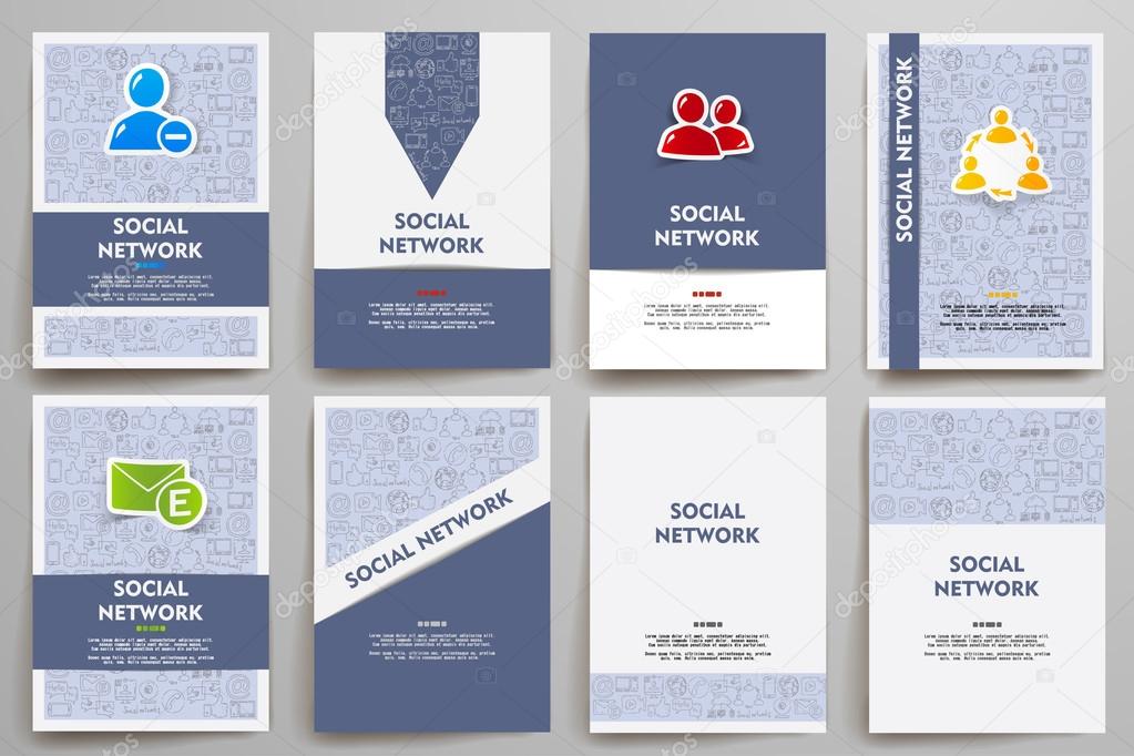 Corporate identity vector templates set with doodles social netw