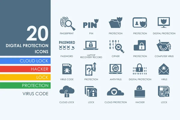 Conjunto de iconos de protección digital — Archivo Imágenes Vectoriales