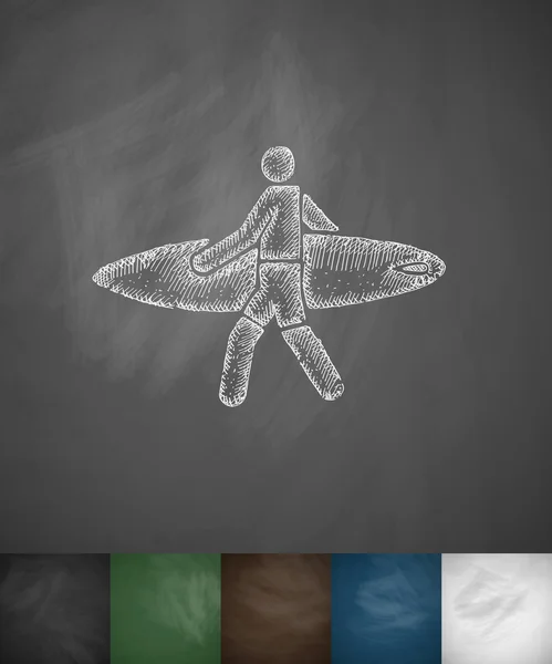 Ruky nakreslené surfař s ikonou surfu. Ručně kreslenou vektorové ilustrace — Stockový vektor