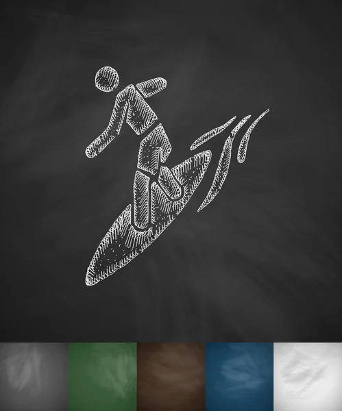Surfeur dessiné à la main sur l'icône vagues — Image vectorielle