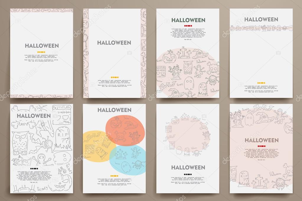 templates set with Halloween  doodles