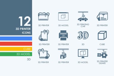 Set of 3d printer icons clipart