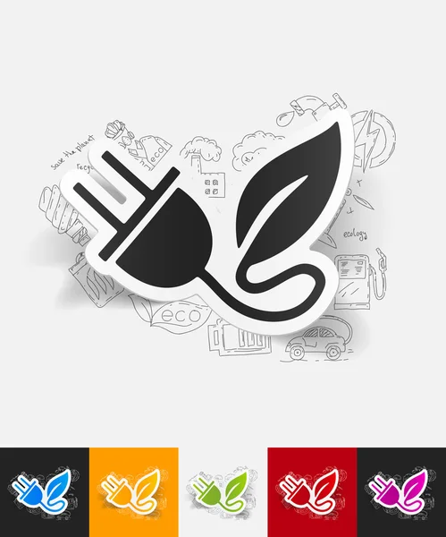 Etiqueta engomada de papel de hoja eco plug — Vector de stock