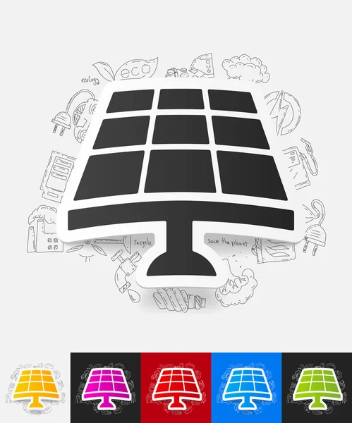 Solar batterij papier sticker — Stockvector