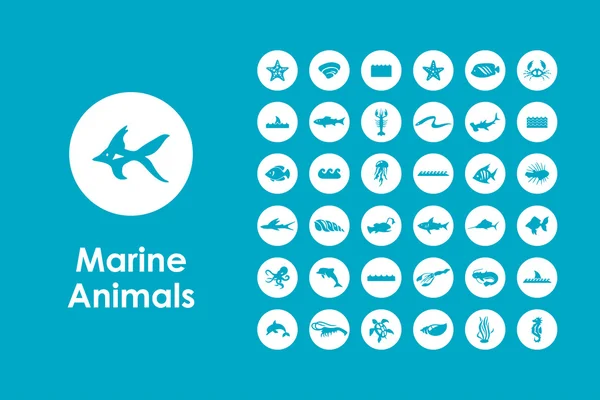 Av marina djur enkla ikoner — Stock vektor