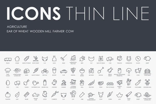 Agricultura Thin Line iconos — Vector de stock
